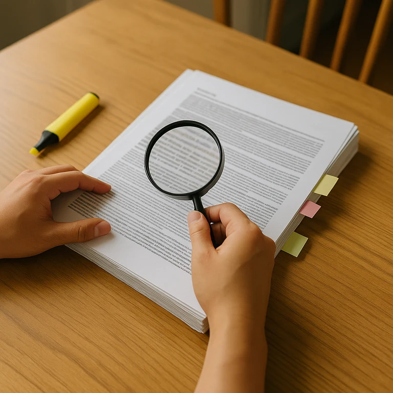 은행직원이 추천하지 않는 재테크 - 변액보험 약관의 숨겨진 수수료 구조를 확인하는 모습