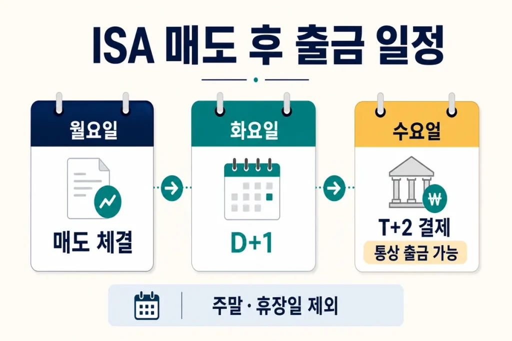 국내 주식과 ETF를 월요일 매도하면 통상 수요일 결제되는 T+2 출금 일정